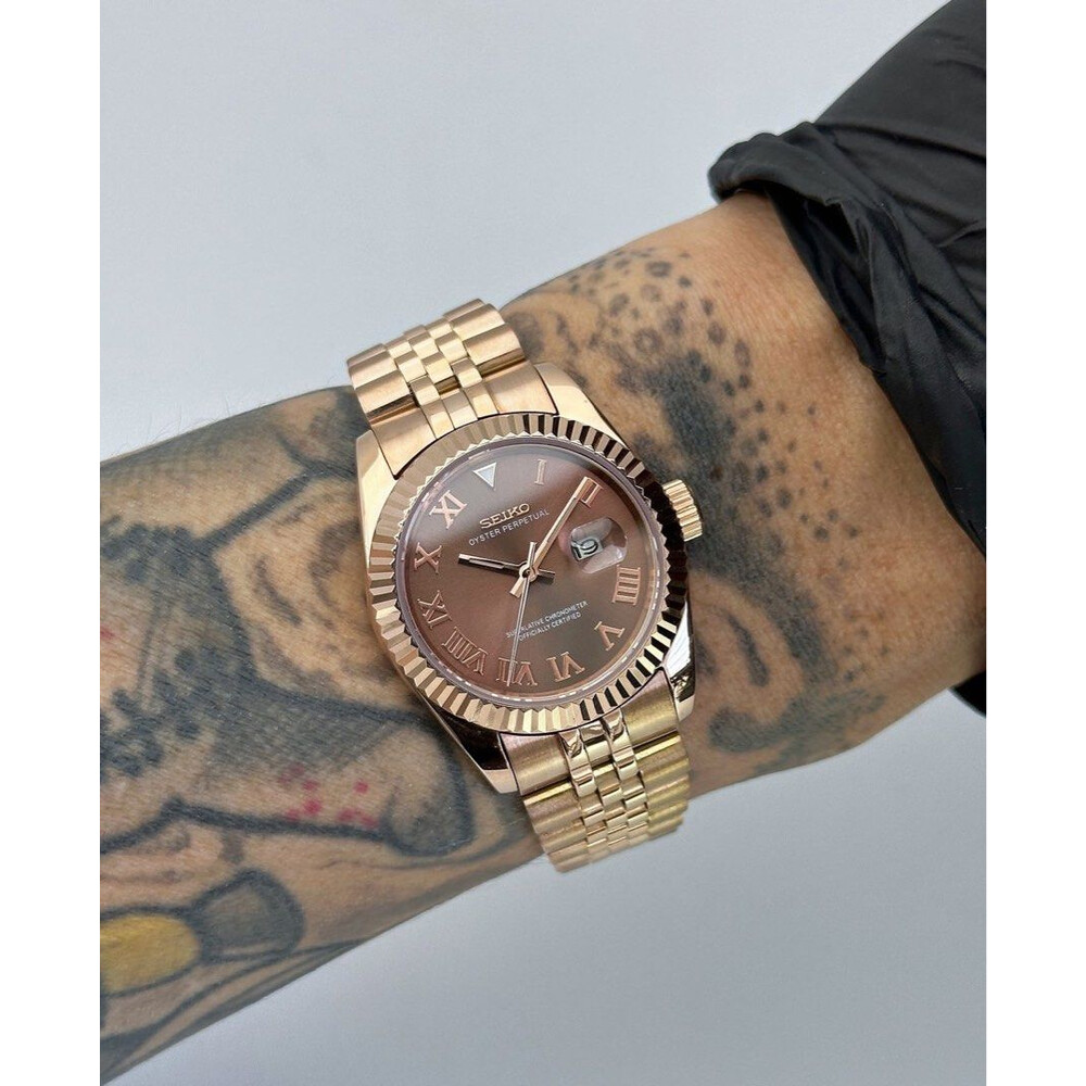 Custom Seiko Mod • Chocolate Roman Rose Gold DateJust • 31mm
